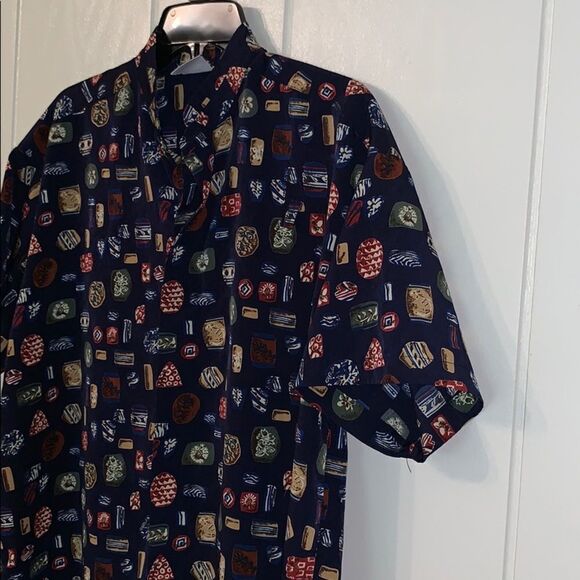 Vtg 80s funky polyester shirt with Nehru collar - Picture 3 of 7